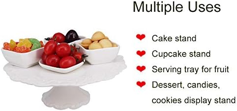 Round White Ceramic Cake Stand 8 Inch, Decorative Cupcake Stand, Dessert Display Plates for Snacks and Cookies, alternate