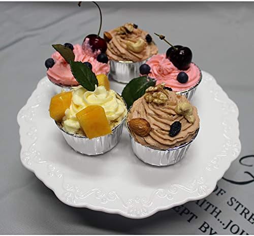 Round White Ceramic Cake Stand 8 Inch, Decorative Cupcake Stand, Dessert Display Plates for Snacks and Cookies, alternate