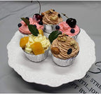 Round White Ceramic Cake Stand 8 Inch, Decorative Cupcake Stand, Dessert Display Plates for Snacks and Cookies, alternate