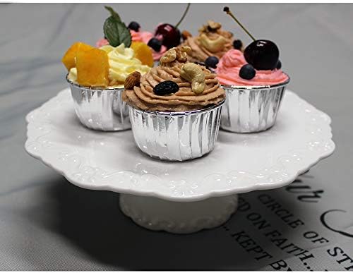 Round White Ceramic Cake Stand 8 Inch, Decorative Cupcake Stand, Dessert Display Plates for Snacks and Cookies, alternate