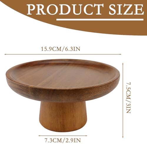 Round Wood Cake Display Stand,6 Inch Dessert Stand for Wedding Party in Brown, alternate view 3