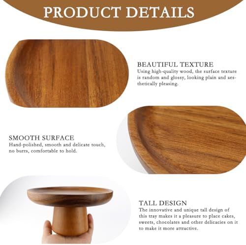 Round Wood Cake Display Stand,6 Inch Dessert Stand for Wedding Party in Brown, alternate view 4