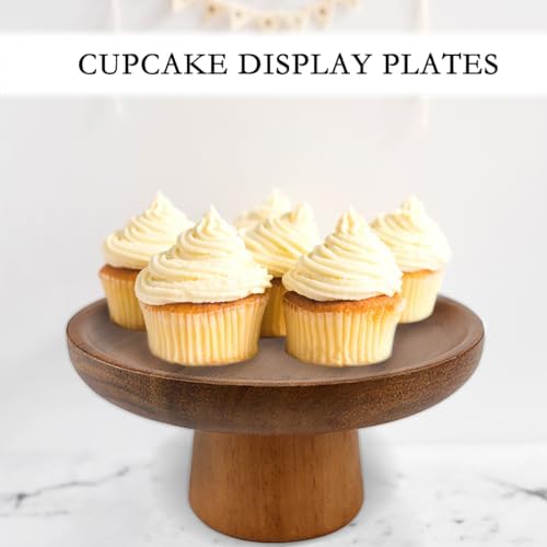 Round Wood Cake Display Stand,6 Inch Dessert Stand for Wedding Party in Brown, alternate view 7