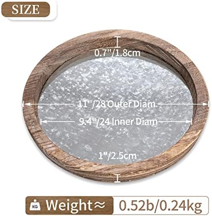 Round Wood Decorative Tray: Rustic Wooden Tray for Coffee Table Farmhouse Centerpiece Mirror Candle Holder, alternate view 3