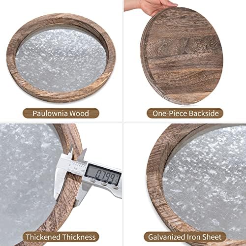 Round Wood Decorative Tray: Rustic Wooden Tray for Coffee Table Farmhouse Centerpiece Mirror Candle Holder, alternate view 5