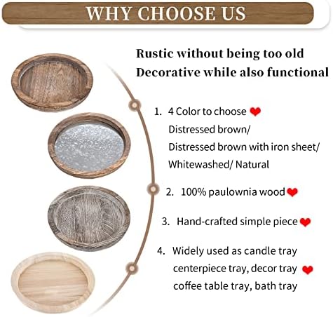 Round Wood Decorative Tray: Rustic Wooden Tray for Coffee Table Farmhouse Centerpiece Mirror Candle Holder, alternate view 6