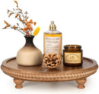Round Wood Display Riser with Beads for Rustic Kitchen Decor, Brown in 11.2‘’ × 11.2‘’ × 2.4‘’ in Brown