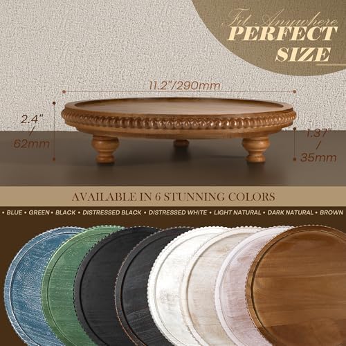 Round Wood Display Riser with Beads for Rustic Kitchen Decor, Brown in 11.2‘’ × 11.2‘’ × 2.4‘’ in Brown, alternate view 2