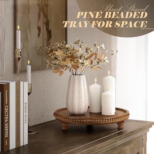 Round Wood Display Riser with Beads for Rustic Kitchen Decor, Brown in 11.2‘’ × 11.2‘’ × 2.4‘’ in Brown, alternate view 4