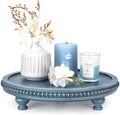 Round Wood Riser for Kitchen Counter, Beaded Decorative Tray, Blue in 11.2‘’ × 11.2‘’ × 2.4‘’ in Blue