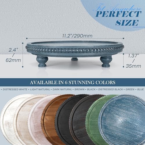 Round Wood Riser for Kitchen Counter, Beaded Decorative Tray, Blue in 11.2‘’ × 11.2‘’ × 2.4‘’ in Blue, alternate view 2