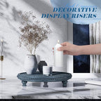 Round Wood Riser for Kitchen Counter, Beaded Decorative Tray, Blue in 11.2‘’ × 11.2‘’ × 2.4‘’ in Blue, alternate view 3