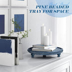 Round Wood Riser for Kitchen Counter, Beaded Decorative Tray, Blue in 11.2‘’ × 11.2‘’ × 2.4‘’ in Blue, alternate view 4