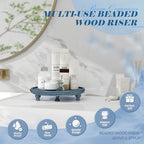 Round Wood Riser for Kitchen Counter, Beaded Decorative Tray, Blue in 11.2‘’ × 11.2‘’ × 2.4‘’ in Blue, alternate view 5