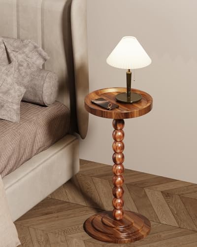 Round Wood Side Table & Drink Table with Sturdy Solid Wood Pillars, alternate view 4