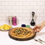 Round Wooden Serving Platter with Tree Bark on Edges | Mango Wood Pizza Platter, Serve Board | Charcuterie, alternate view 2