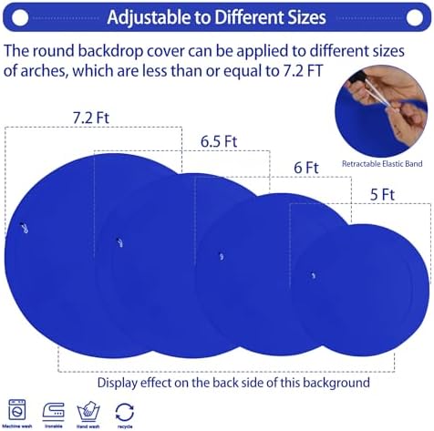 Royal Blue 7.2FT Round Backdrop Cover for 5-7.2ft Stands - Polyester Adjustable Arch Decoration for Wedding, alternate view 2