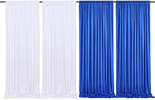Royal Blue and White Party Backdrop Curtains 10x10 Feet, 4 Panels Wrinkle-Free Polyester Drapes for Wedding
