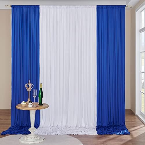 Royal Blue and White Party Backdrop Curtains 10x10 Feet, 4 Panels Wrinkle-Free Polyester Drapes for Wedding, alternate view 3