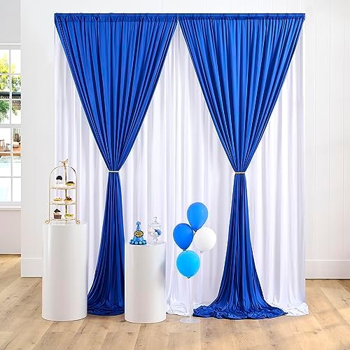 Royal Blue and White Party Backdrop Curtains 10x10 Feet, 4 Panels Wrinkle-Free Polyester Drapes for Wedding, alternate view 4