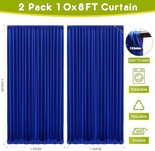 Royal Blue Backdrop Curtain Drapes for Parties, 2Pack 10x8FT in (2 Pack)10FTx8FT in Royal Blue, alternate view 2