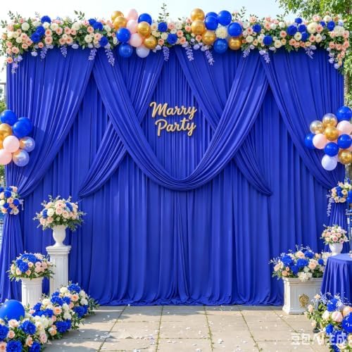 Royal Blue Backdrop Curtains 32 x 10 ft for Photo Background Wrinkle-Free in W4' x H10'(8 panels) in Royal Blue