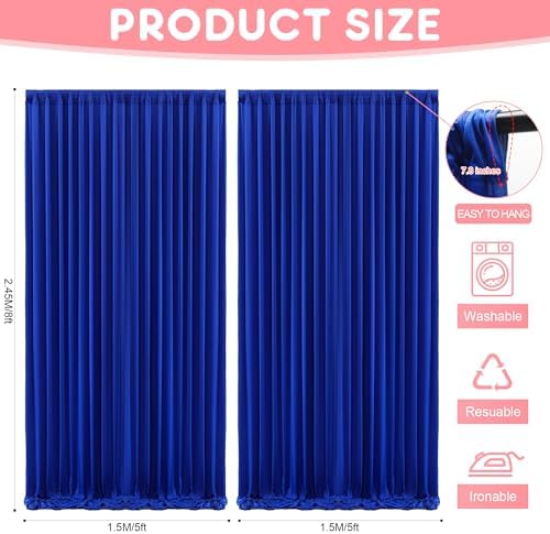 Royal Blue Backdrop Curtains Drapes for Party Wedding 5x8FT 2 Panel in 5'(W) x 8'(H), 2 panels in Royal Blue, alternate view