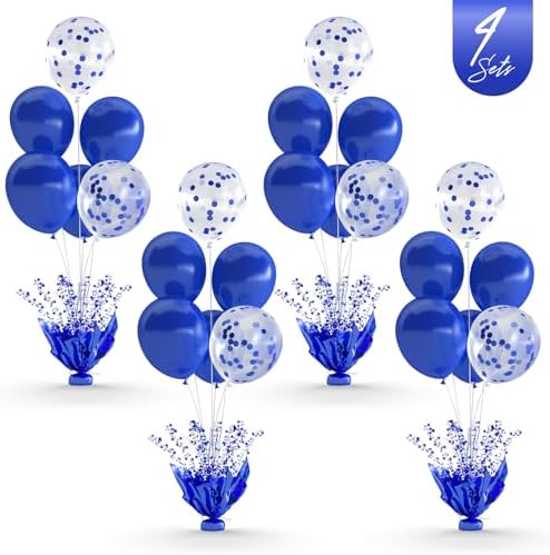 Royal Blue Balloon Table Centerpiece Kit, 4 Set Blue Balloon Stands for Tables with Metallic Star Centerpieces