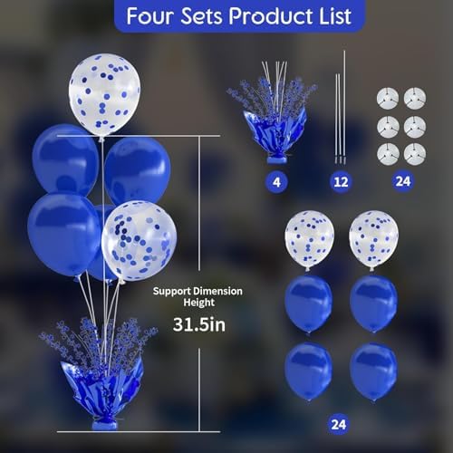 Royal Blue Balloon Table Centerpiece Kit, 4 Set Blue Balloon Stands for Tables with Metallic Star Centerpieces, alternate