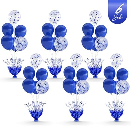 Royal Blue Balloon Table Centerpiece Kit, 6 Set Blue Balloon Stands for Tables with Metallic Star Centerpieces