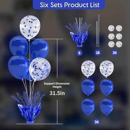 Royal Blue Balloon Table Centerpiece Kit, 6 Set Blue Balloon Stands for Tables with Metallic Star Centerpieces, alternate