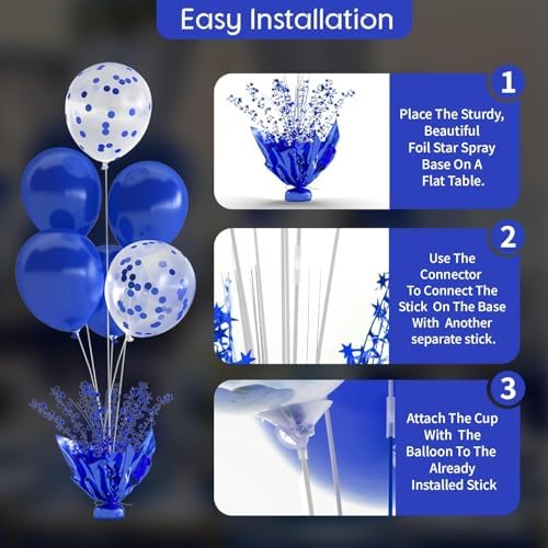 Royal Blue Balloon Table Centerpiece Kit, 6 Set Blue Balloon Stands for Tables with Metallic Star Centerpieces, alternate
