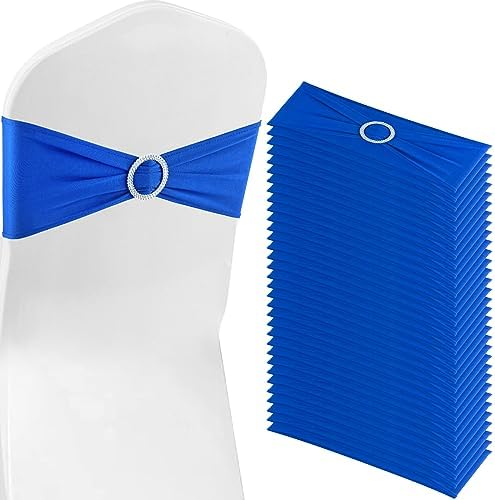 Royal Blue Chair Sashes 100 Pack Spandex Stretch Chair Band Sashes with Buckles for Folding Chairs Wedding Party
