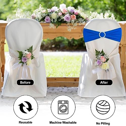 Royal Blue Chair Sashes 100 Pack Spandex Stretch Chair Band Sashes with Buckles for Folding Chairs Wedding Party, alternate