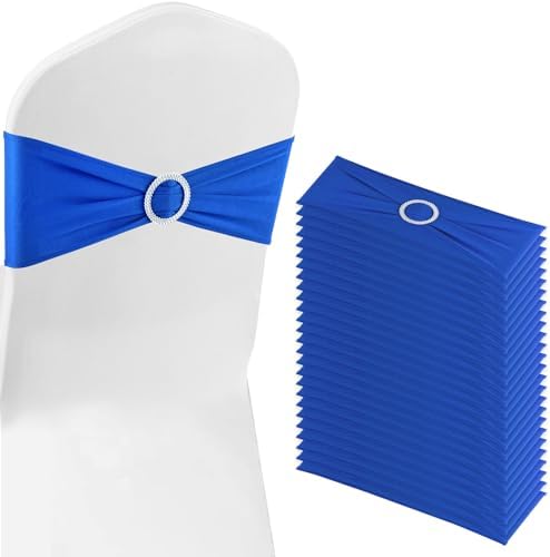 Royal Blue Chair Sashes 50 Pack Spandex Stretch Chair Band Sashes with Buckles for Folding Chairs Wedding Party