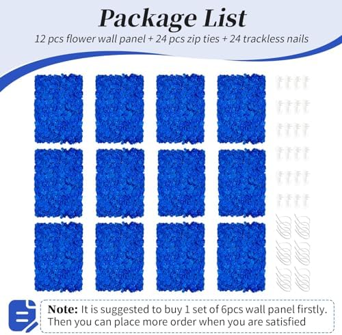Royal Blue Flower Wall Backdrop Panels, 12 Pcs, 24 x 16 Inch in 24 x 16 Inch, alternate view 6