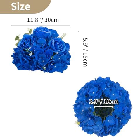 Royal Blue Flowers for Centerpieces: 2 Pcs 11.8 inch Diam Artificial Flower Balls for Centerpieces - Fake Flower, alternate