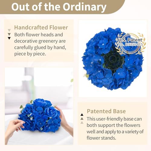 Royal Blue Flowers for Centerpieces: 2 Pcs 11.8 inch Diam Artificial Flower Balls for Centerpieces - Fake Flower, alternate