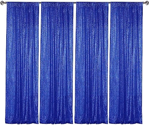 Royal Blue Sequin Backdrop Curtain 4 Panels 2FTx8FT Glitter Royal Blue Background Drapes Sparkle Photography