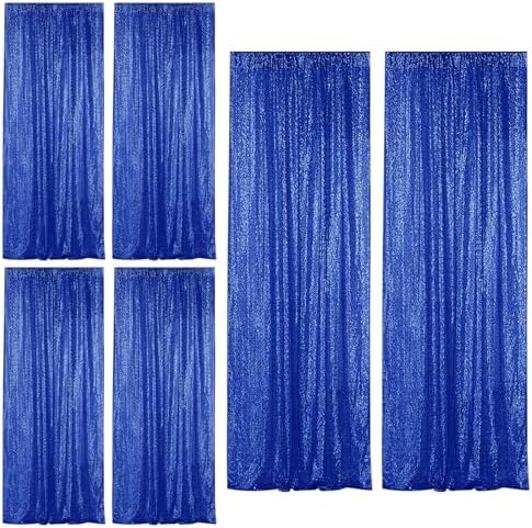 Royal Blue Sequin Backdrop Curtain 6 Panels 2FTx8FT Glitter Royal Blue Background Drapes Sparkle Photography