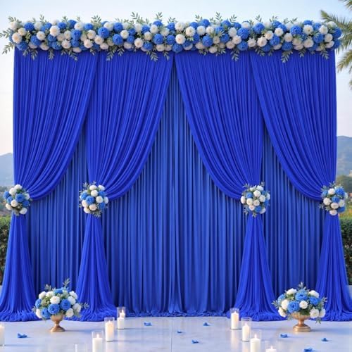 Royal Blue Tulle Backdrop Curtain for Parties Wedding,20ft x 10ft Wrinkle Free Curtain Backdrop,2 Layer Drapes