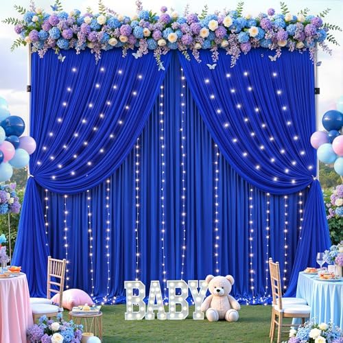 Royal Blue Tulle Backdrop Curtain for Parties Wedding,20ft x 10ft Wrinkle Free Curtain Backdrop,2 Layer Drapes, alternate