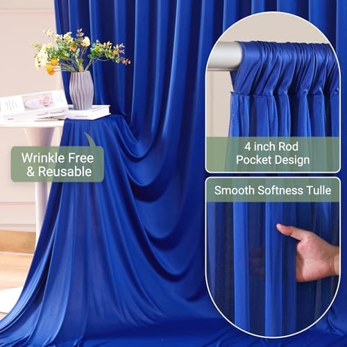 Royal Blue Tulle Backdrop Curtain for Parties Wedding,5ft x 10ft Wrinkle Free Curtain Backdrop,2 Layer Drapes, alternate view