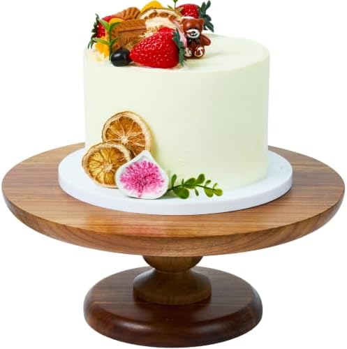 Rustic 12 Inch Round Acacia Wood Cake Stand Pedestal for Wedding in Acacia with Smooth Edge