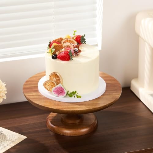 Rustic 12 Inch Round Acacia Wood Cake Stand Pedestal for Wedding in Acacia with Smooth Edge, alternate view 2