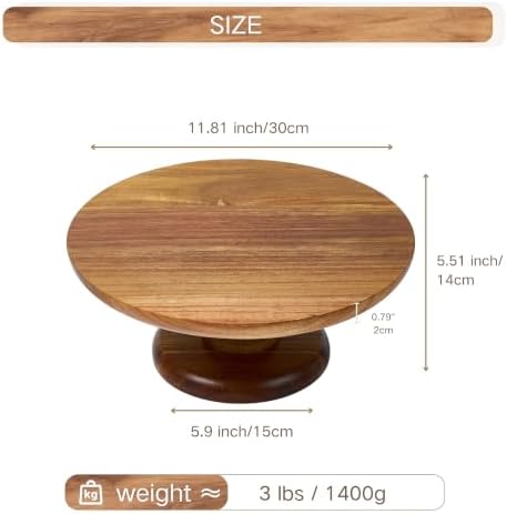 Rustic 12 Inch Round Acacia Wood Cake Stand Pedestal for Wedding in Acacia with Smooth Edge, alternate view 3