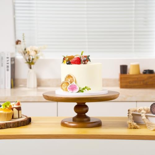 Rustic 12 Inch Round Acacia Wood Cake Stand Pedestal for Wedding in Acacia with Smooth Edge, alternate view 5