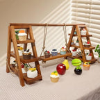 Rustic 3-Tier Wooden Cupcake Stand, Foldable Dessert Display Rack in 3 Tier Cupcake Stand With 1 Swing Tray