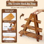 Rustic 3-Tier Wooden Cupcake Stand, Foldable Dessert Display Rack in 3 Tier Cupcake Stand With 1 Swing Tray, alternate view 4