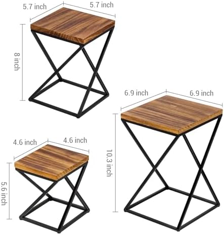 Rustic Burnt Solid Wood Square Pizza Riser Display Rack with Twisting Black Metal Legs, Nesting Dessert Cupcake, alternate